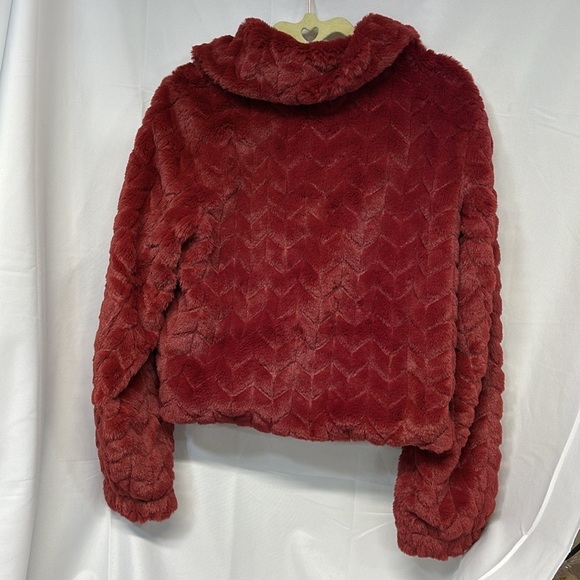Band Of The Free Val Faux Fur Chevron collard Rhubarb red Jacket coat Small - Picture 6 of 11